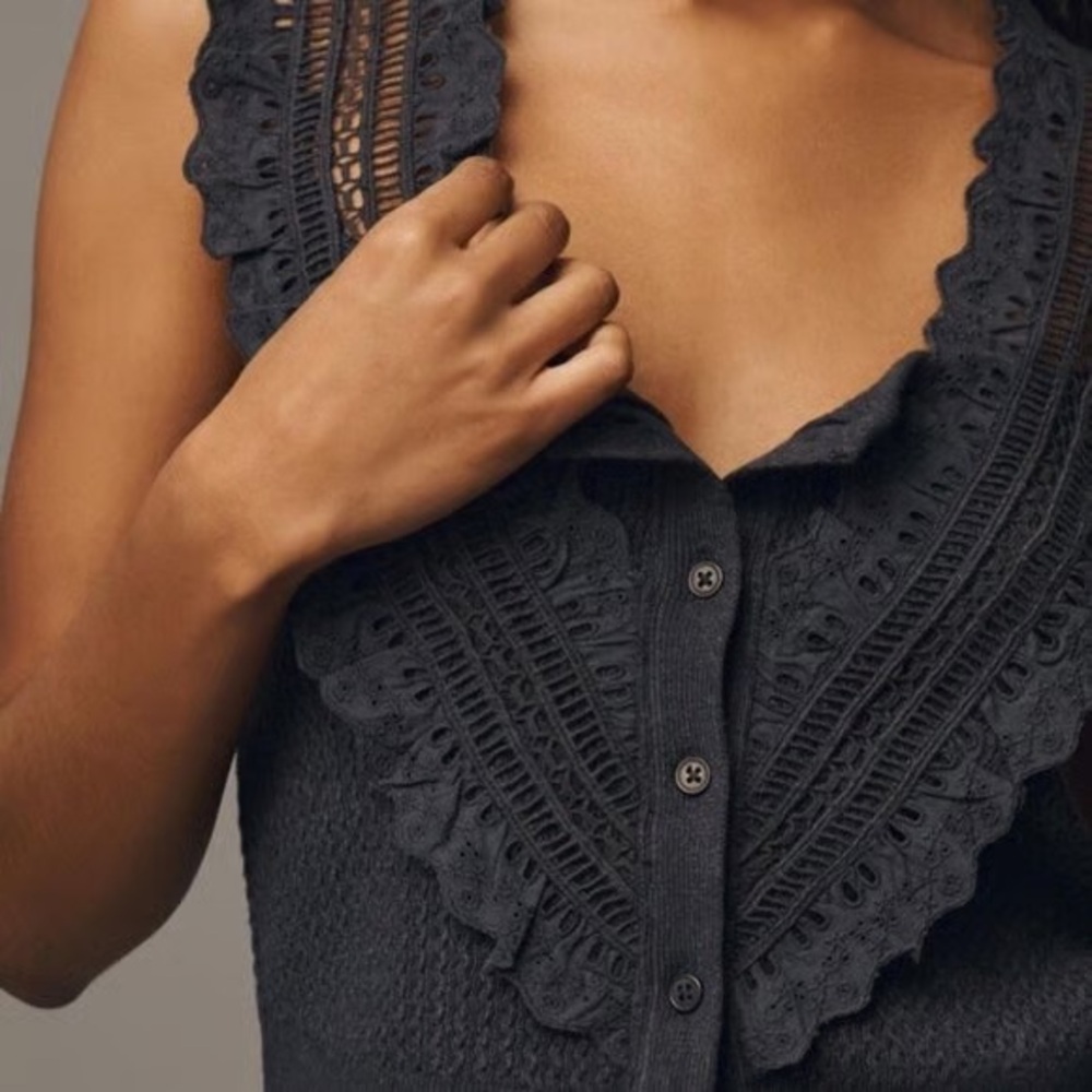 Pilcro Navy Textured Knit Top